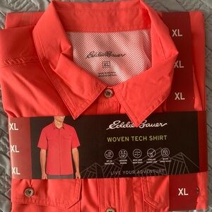 Eddie Bauer lightweight Men's Orange cayenne Woven Tech collar Shirt size XL